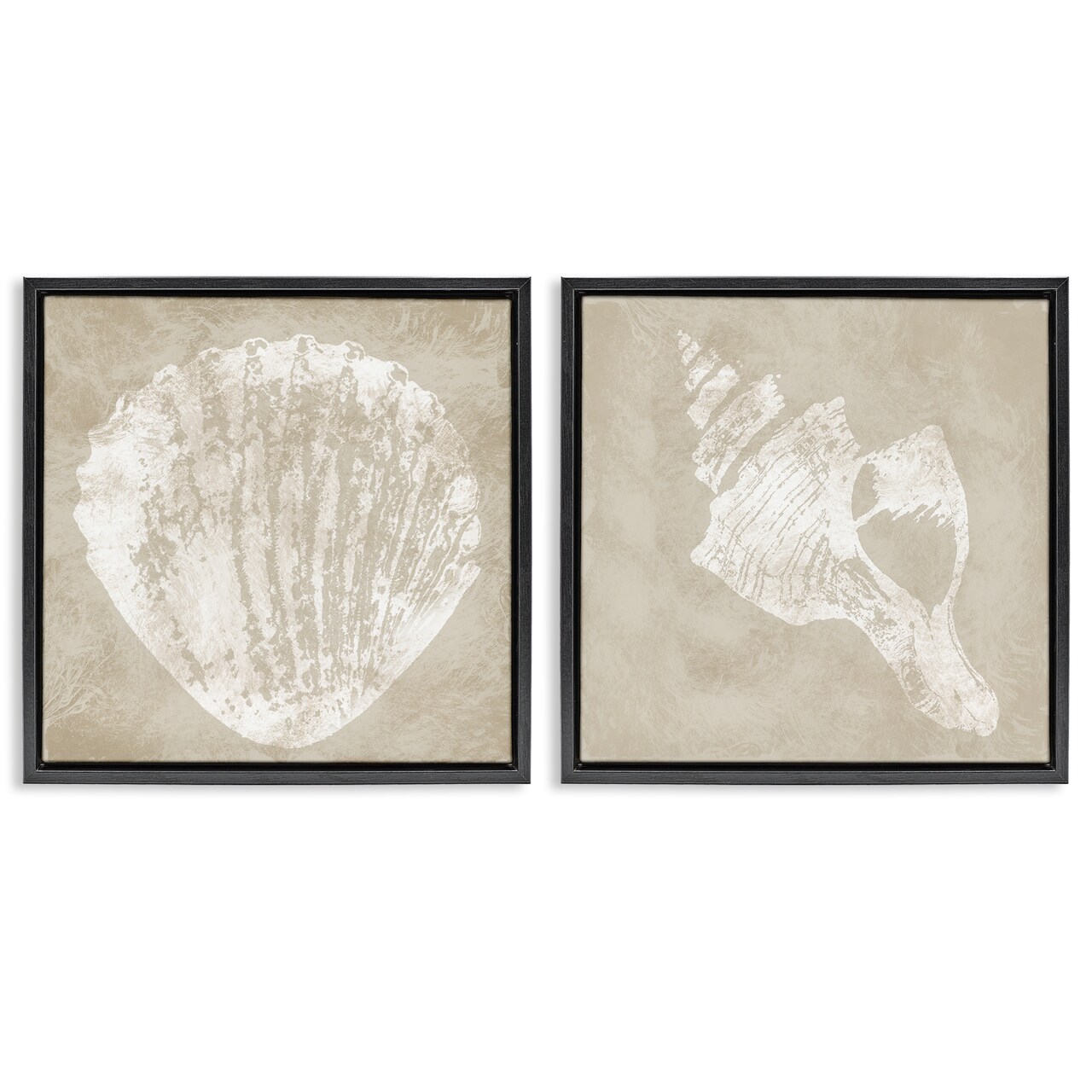 Stupell Industries Rustic Abstract Seashells 2pc Floater Framed Canvas Wall Art Set Design by Carol Robinson
